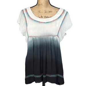 Ivy Jane Dip Dye Chiffon Top Embroidered